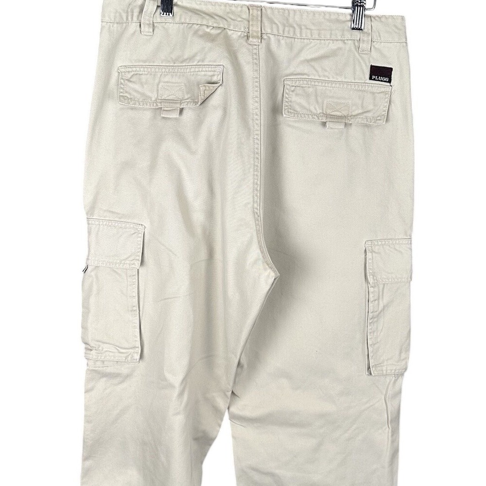 Plugg Mens Cargo Pants Beige Khaki Cotton Twill Multi Pocket Utility 34x34